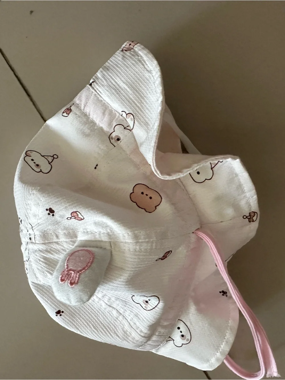 White & Pink Bear Print Bucket Sun Hat for Kids